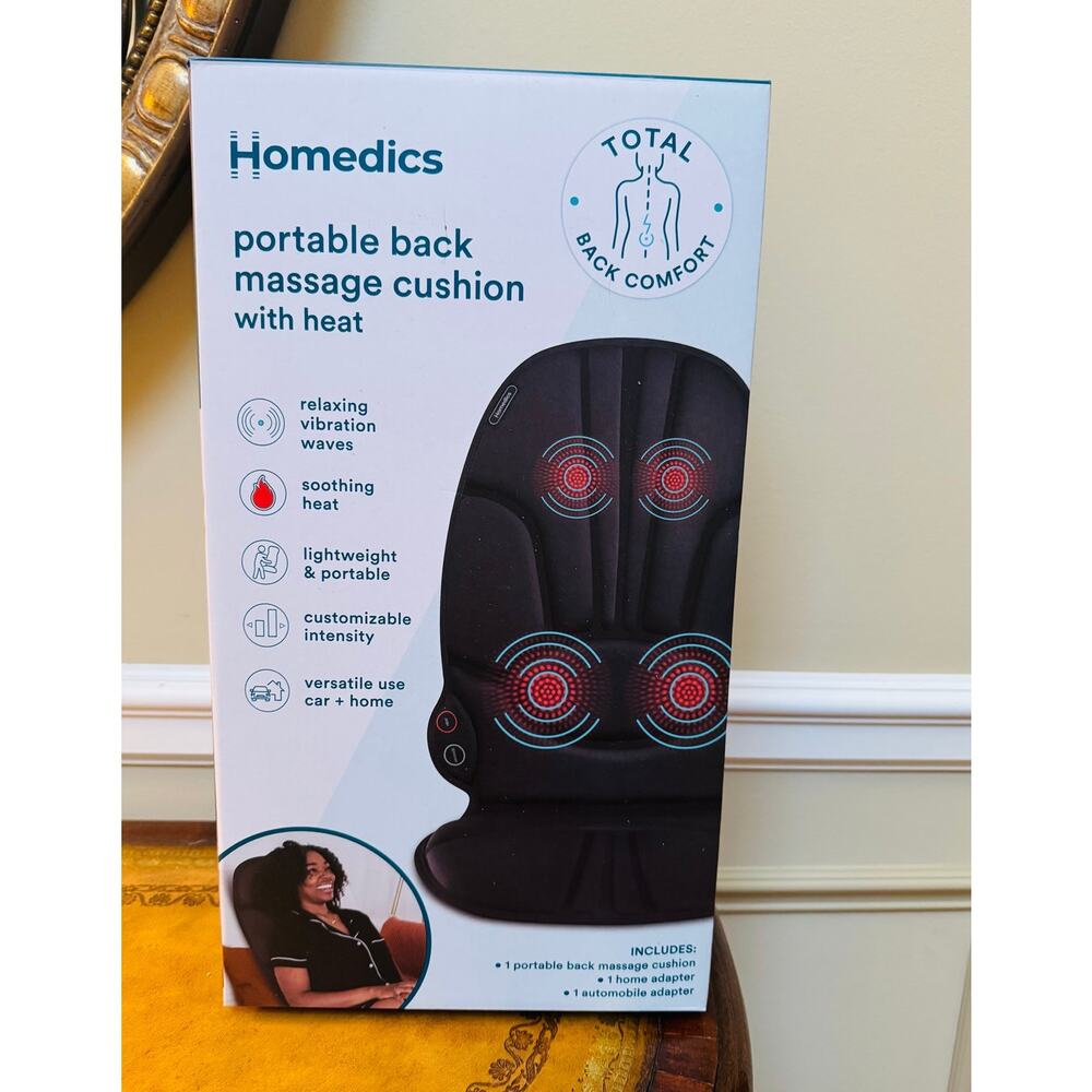 Homedics Portable Back Massage Cushion with Heat Invigorating Vibration NEW